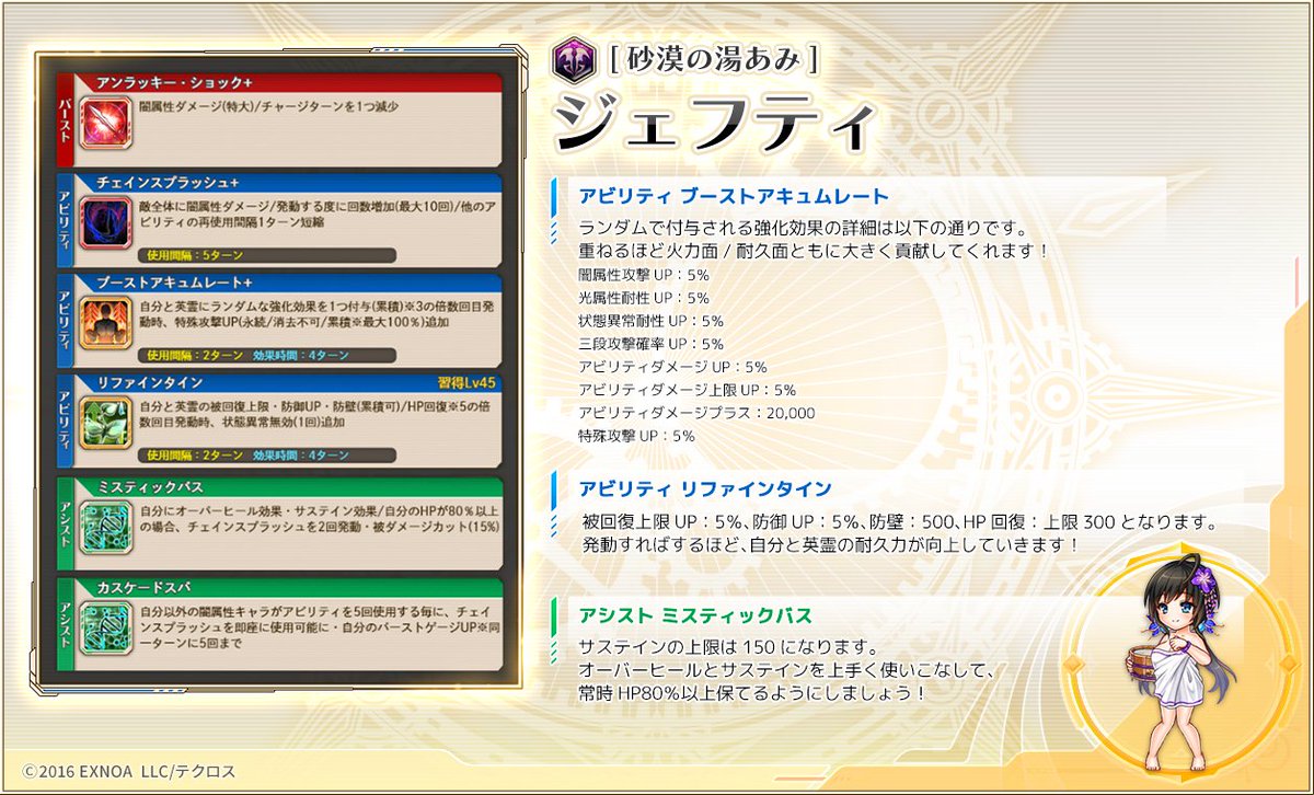 kamihimeproject's tweet image. 『[砂漠の湯あみ]ジェフティ』のバトル紹介をするぞ！
#神姫プロジェクト