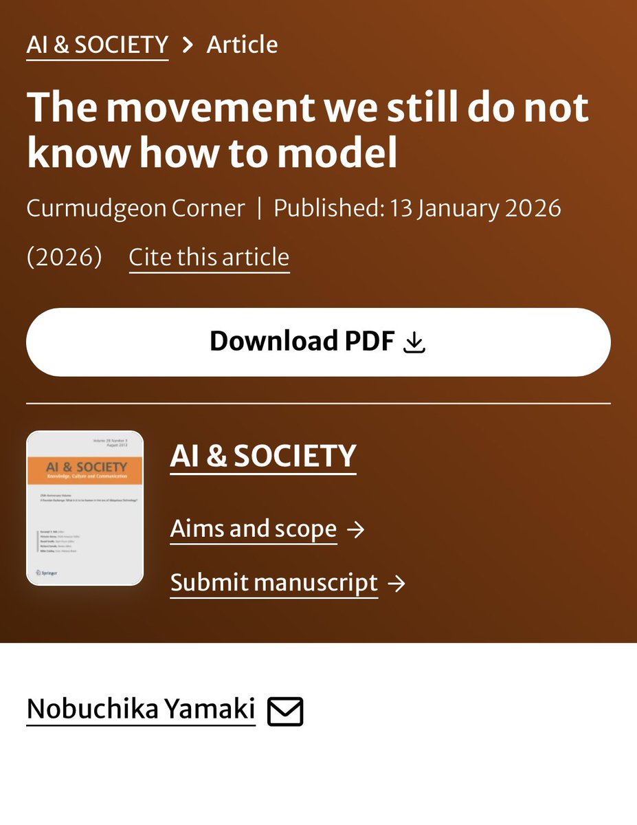 MoveFree2's tweet image. ロボットとヒト
その境界はなんなのか？

AI,ロボティクスに関する老舗ジャーナルAI&amp;amp;Societyにショートペーパーが採択されました

お時間ある際にご一読ください！

link.springer.com/article/10.100…