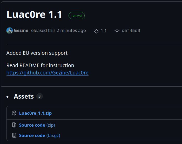 BrutalSam_'s tweet photo. Luac0re v1.1 released, added EU version support.

(if you're on 12.40 and want the  digital game, it's only $10, it may or may not be useful in the future)
https://t.co/4HtEr3OVYc https://t.co/Ehgjr5YdNI