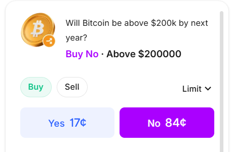 arbdeskio's tweet photo. Prediction Markets Inefficiency Detected 🚨

Market: Bitcoin to $200k?
⚡ ROI: +6.4%
🔷 @Polymarket: Buy YES (10¢)
🟩 @Kalshi: Buy NO (84¢)

Whether BTC moons or stalls, you profit. 🚀 https://t.co/ER0zqsYtLx