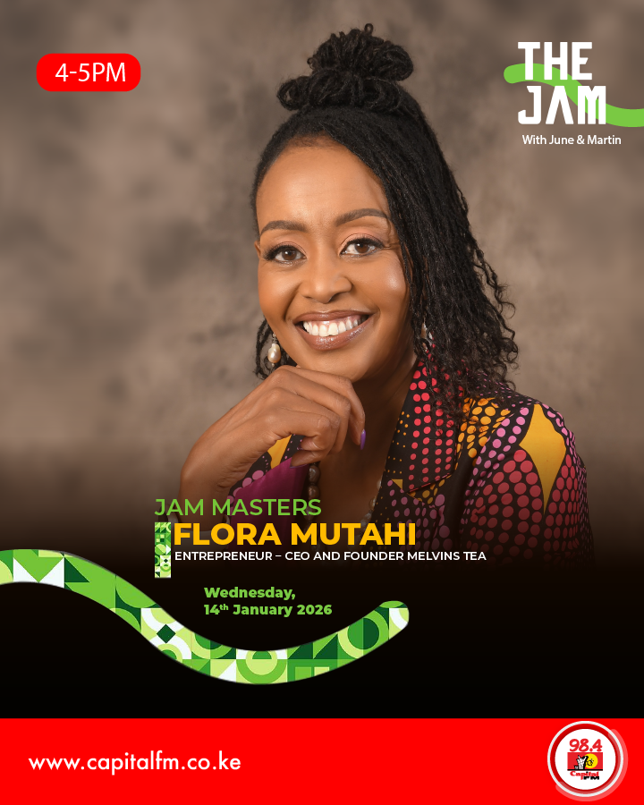 CapitalFMKenya's tweet photo. Our #JamMasters guest today: @FloraMutahi, CEO of Melvins Tea! Tune in at 4pm on The Jam - 98.4 Capital FM with @Palloti76  &amp; @JuneGachui for lessons and inspiration. @thejam984 #DriveOut #JamMasters https://t.co/jPKTarHpVX