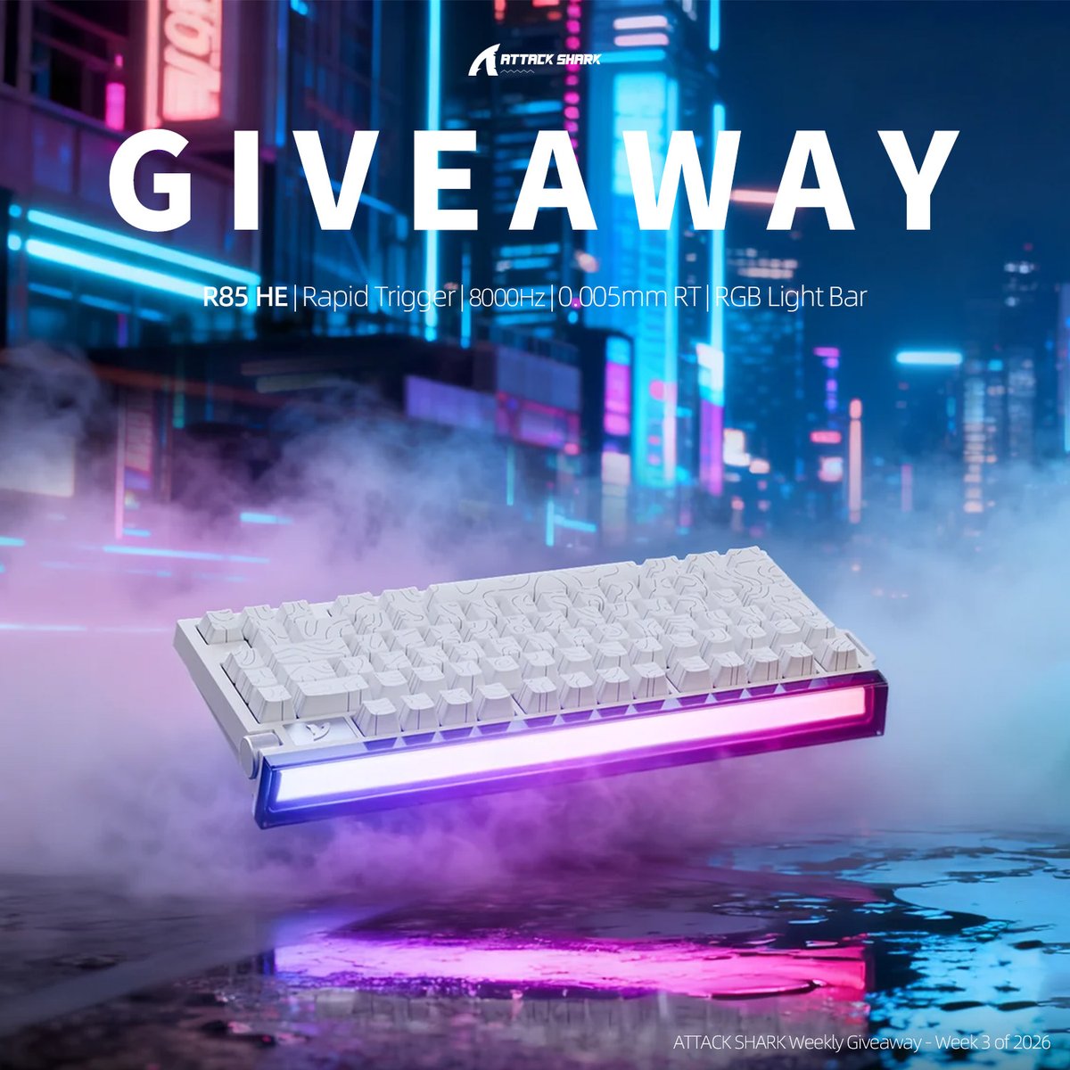 ATTACK SHARK Weekly Giveaway - Week 3 of 2026🎉
👉To enter: gleam.io/7VGWS/attack-s…
🎁Prize: R85 HE KEYBOARD
📝Terms: announced on Jan. 21.
👉Where to buy: attackshark.com/products/attac…
👑Last winner: Spin T, #18365