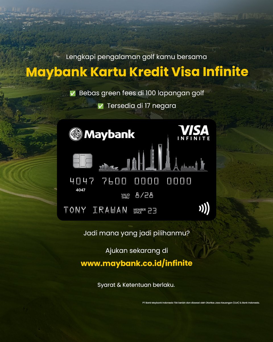 Berencana golf di akhir pekan ini?
Jakarta dan sekitarnya menawarkan berbagai pilihan lapangan golf yang dapat menjadi destinasi akhir pekan, seperti Jakarta Golf Club, Pondok Indah Golf Course, dan Senayan National Golf Club.

Lengkapi pengalaman golf Anda dengan Maybank Kartu