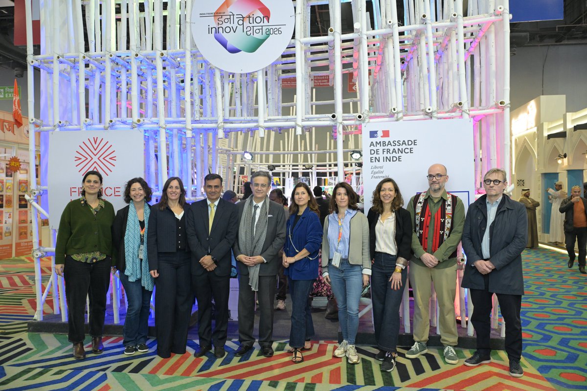 thierry_mathou's tweet photo. France takes centre stage at #NDWBF 📚 as we start The Future of Books, a professional talk series under 🇮🇳🇫🇷 Year of Innovation 2026.
Glad to open the French Pavilion inspired by Notre-Dame cathedral & made of bamboo, celebrating creativity, sustainability & dialogue. Do visit! https://t.co/frbdvxZCmn
