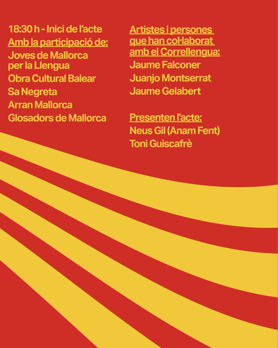Correllengua_'s tweet image. 🚨Presentam el CORRELLENGUA AGERMANAT a PALMA!

🙂‍↔️Tenim diverses sopreses preparades…

📅Dijous 22 de gener a les 18:30h

⬇️Formulari d’inscripció aquí a baix