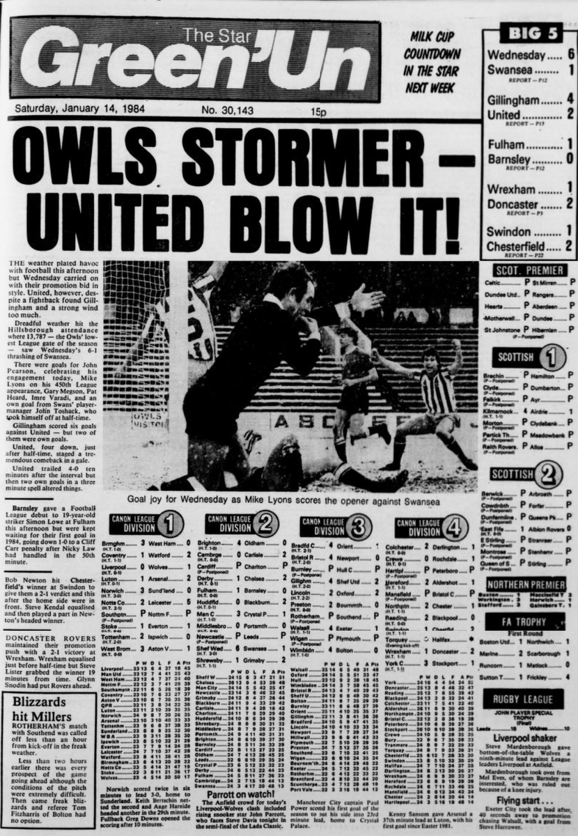 Dunsbyowl's tweet photo. #OnThisDay in that wonderful 1983/4 season Wednesday were at the top of Division 2 after beating
@SwansOfficial 6-1 in front of a crowd of 13,787!! Goals Pat Heard, Mick Lyons, Gary Megson,
@pearsonjohn10 @imre_banana & a cracker from John Toshack ! #SheffieldDouble https://t.co/sSgySY4585