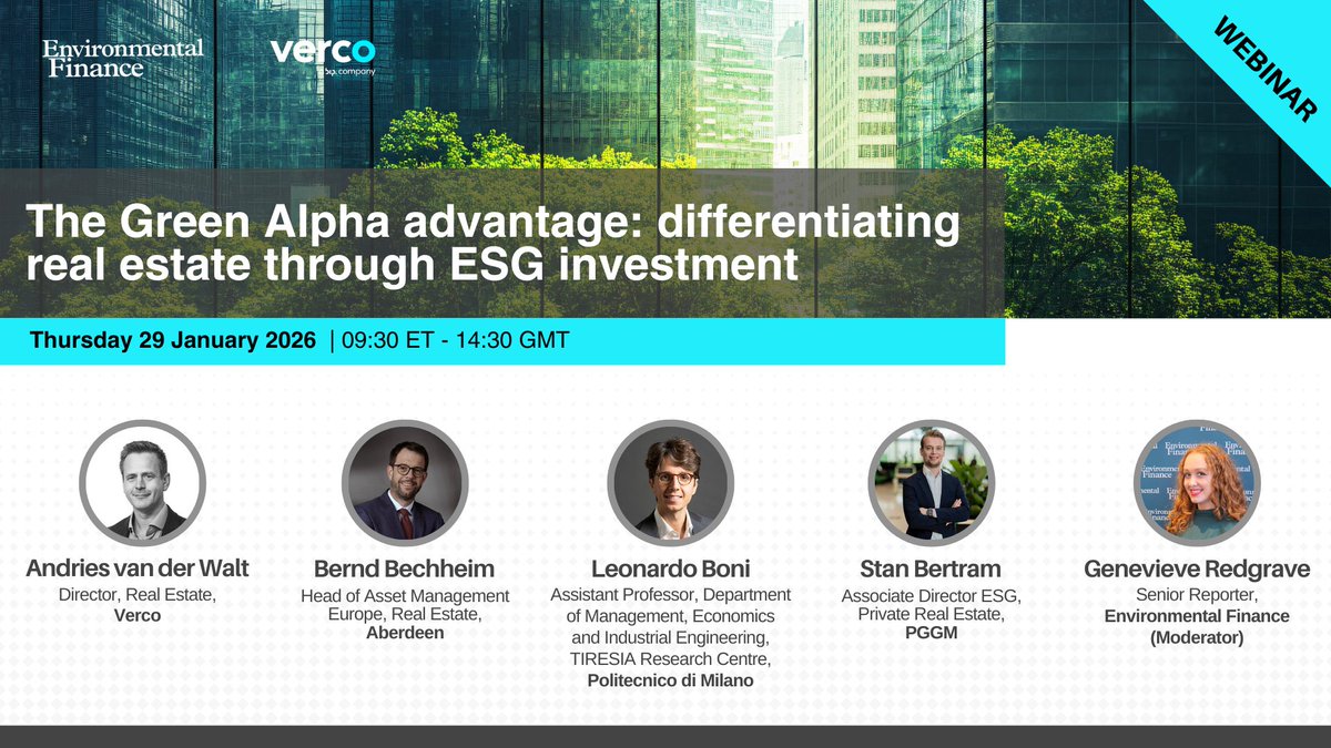 REMINDER: We're teaming up with <a href="/Enviro_Finance/">EnvironmentalFinance</a> for a webinar about how ESG-focused capex in real estate can be used to achieve differentiation across the value chain. Verco's Andries van der Walt will join a panel of experts. Register here: hubs.la/Q03-8NWP0