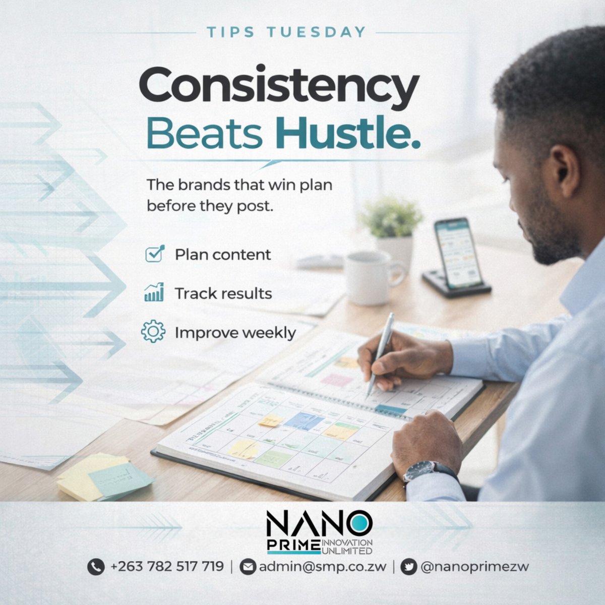 NanoPrimeZw's tweet image. Consistency beats hustle every time.
Brands that win don’t post randomly — they plan, track, and optimize.
2026 is about systems that scale, not noise.
Momentum today. Mastery always. 🚀
#TipsTuesday #BrandSystems #NanoPrime #DigitalStrategy #ContentWithPurpose
