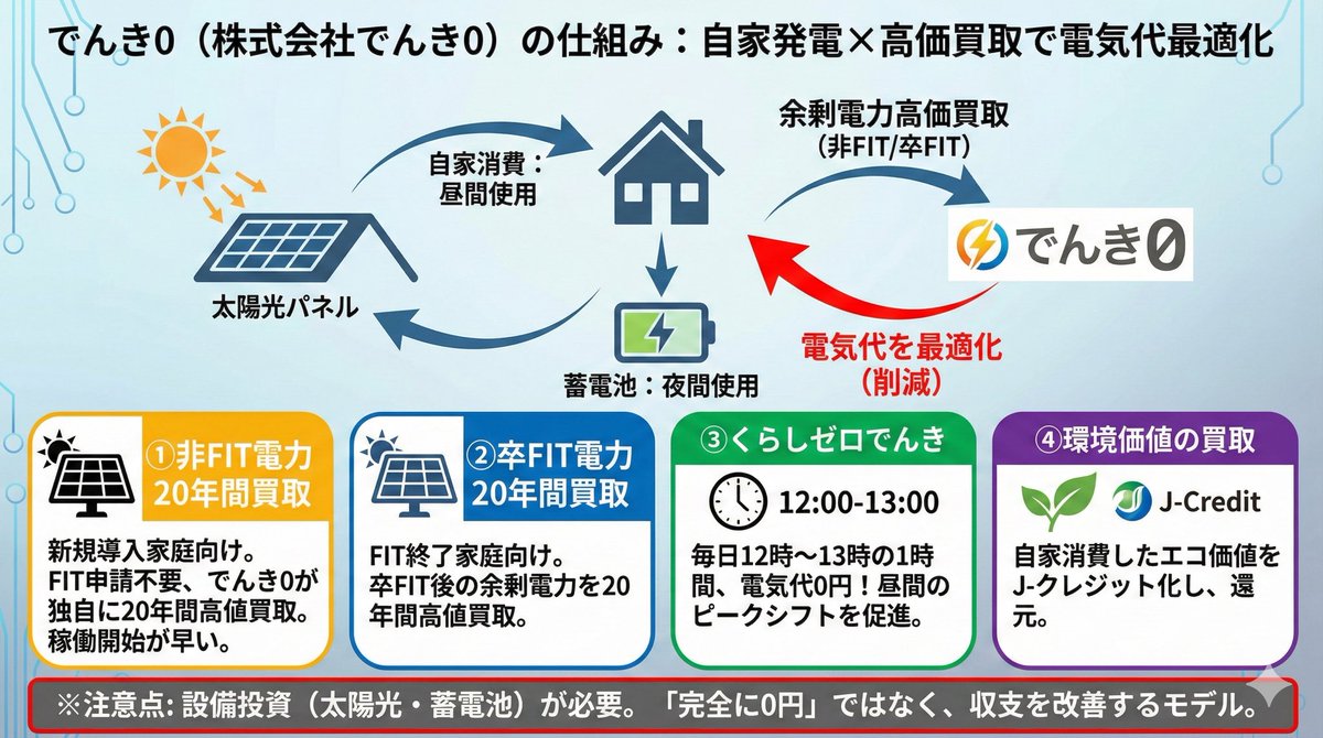 三崎優太（元青汁王子）氏による新サービス「でんき0（株式会社でんき0）」の仕組みをGeminiにまとめてもらいました。