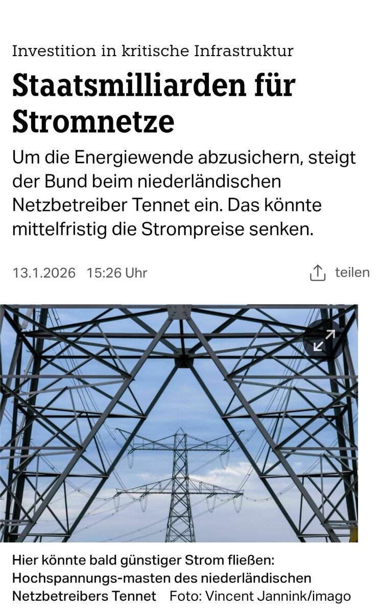Als #Habeck 2023 plante sich am Erneuerbaren-
Netzbetreiber Tennet zu beteiligen um Strom billiger zu machen, war Schuldenbremse.

Flankiert von #AfD #Bild #Welt &amp; Co, nannte die machtversessene Heuchler- #CDU  Habeck "schlechtesten Wirtschaftsminister aller Zeiten". 

Und jetzt?