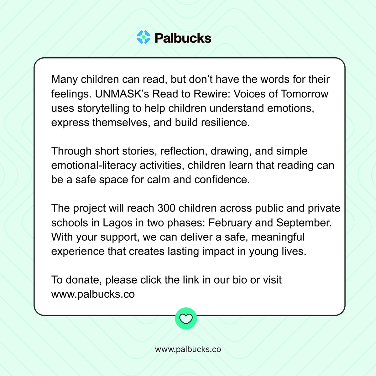 Some children can read words but don’t know how to name their feelings.
Your donation helps them find their voice.❤️

You can donate to support the Umask initiative in reaching its goals by visiting palbucks.co/detailed/voice… 💚