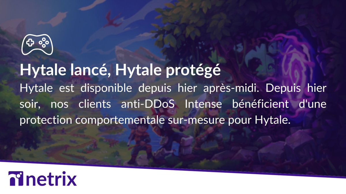 Hytale vient d'être lancé. Des millions de joueurs. Des milliers d'attaques DDoS potentielles en vue.

Nos clients avec anti-DDoS Intense sont protégés depuis hier soir avec une défense comportementale sur-mesure 🛡️