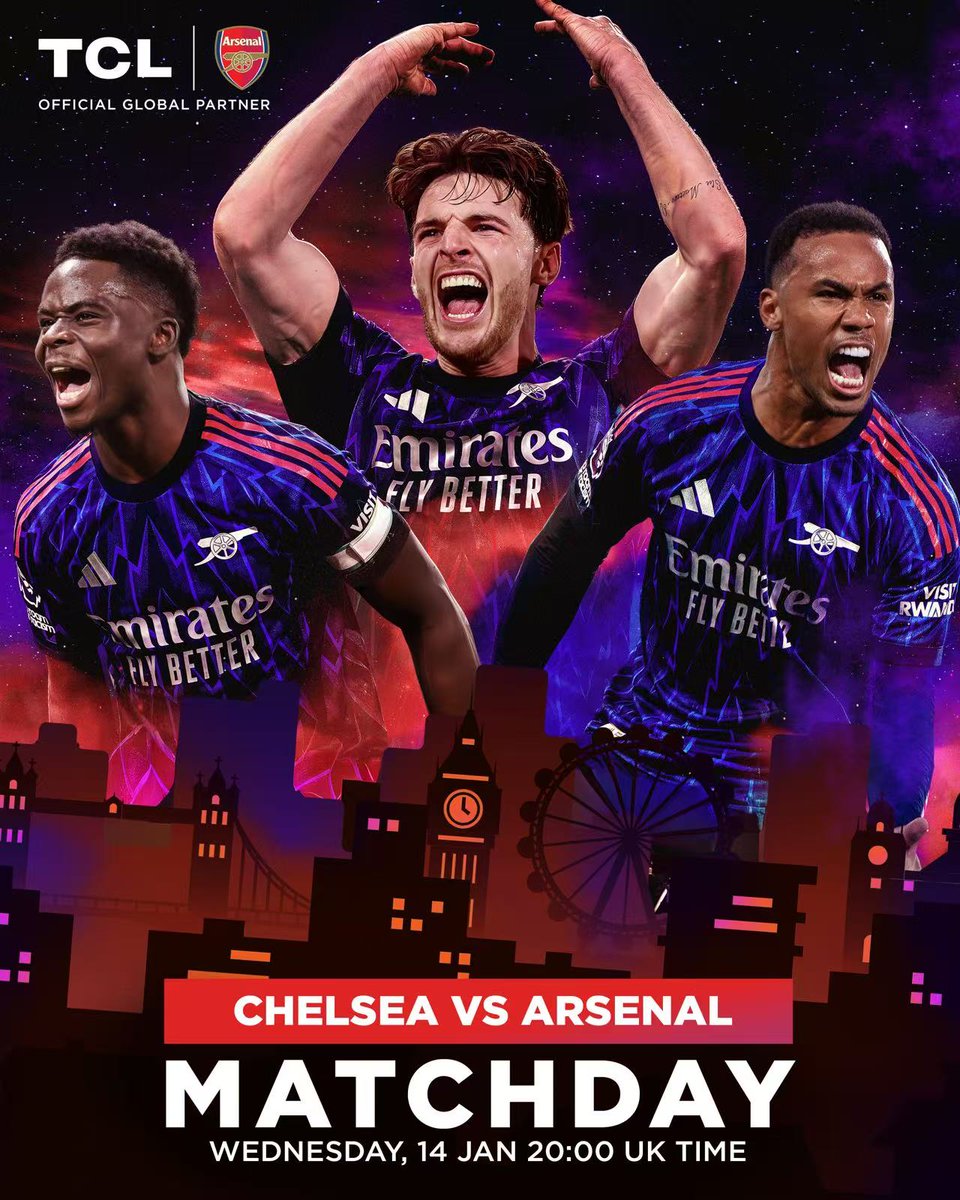 TCL_Global's tweet image. London sets the stage for a night of pure football intensity.

Chelsea vs Arsenal. A rivalry fueled by passion, pride, and unforgettable moments.

Come on, Gunners! 

#TCLxArsenal #Matchday #InspireGreatness