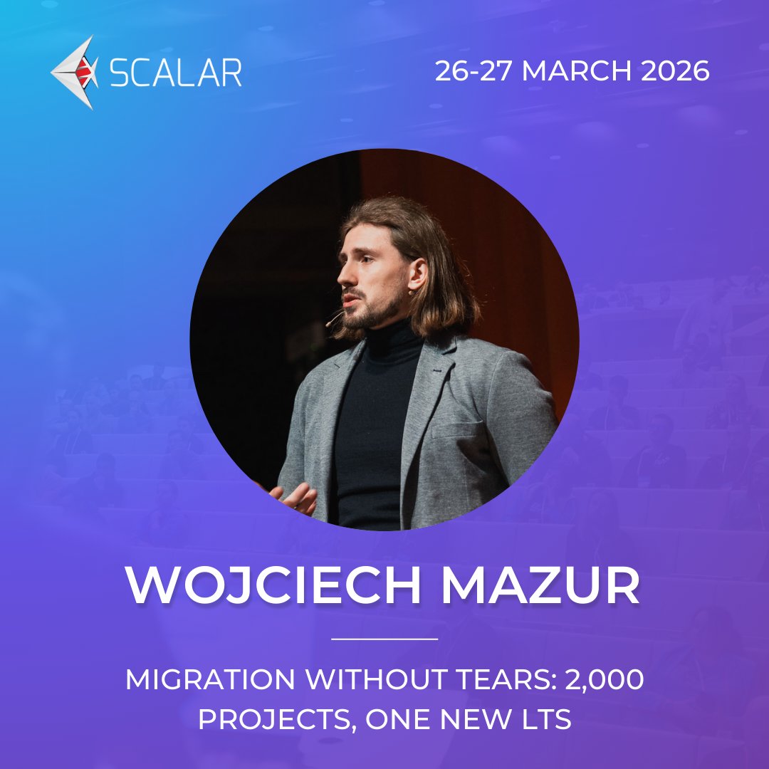 scalarconf's tweet photo. Welcome @WojciechM_dev as the #Scalarconf 2026 speaker! 

🎙️ Migration Without Tears: 2,000 Projects, One New LTS

🎟️ Grab your ticket here: https://t.co/PAG3lwvLRC

#scala #functionalprogramming https://t.co/ZqrsGjfhog