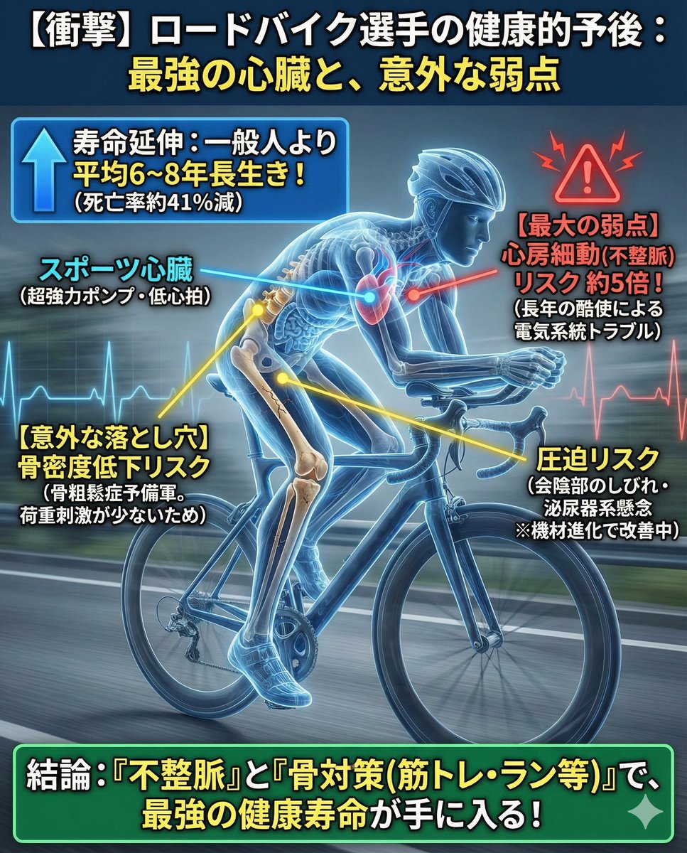 ロードバイクは平均寿命伸びるそうです。 泌尿器系懸念も私の周りは 
