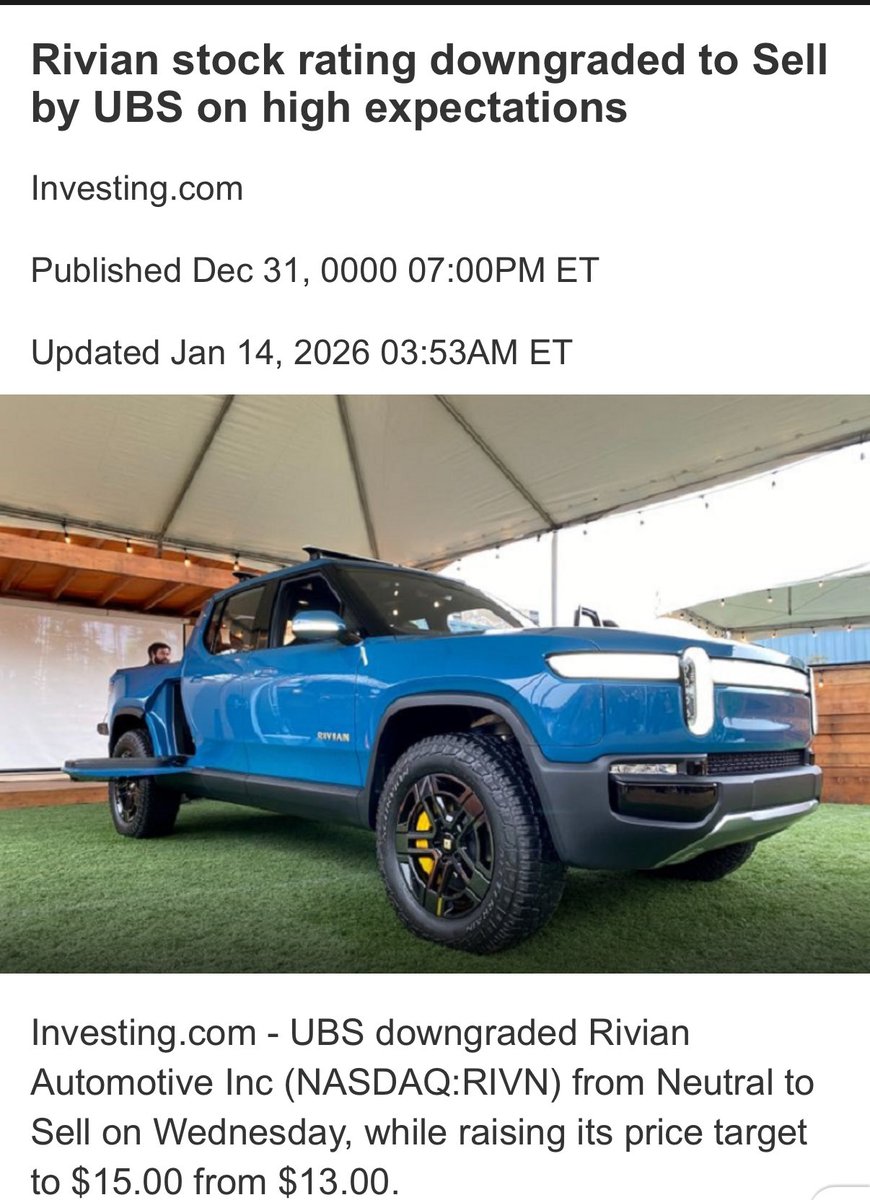 RIVN The stock gave back everything since Autonomous Day, thanks to the  good folks at @UBS. They basically got their price target of $15. Sitting  right above the 200EMA on the daily
