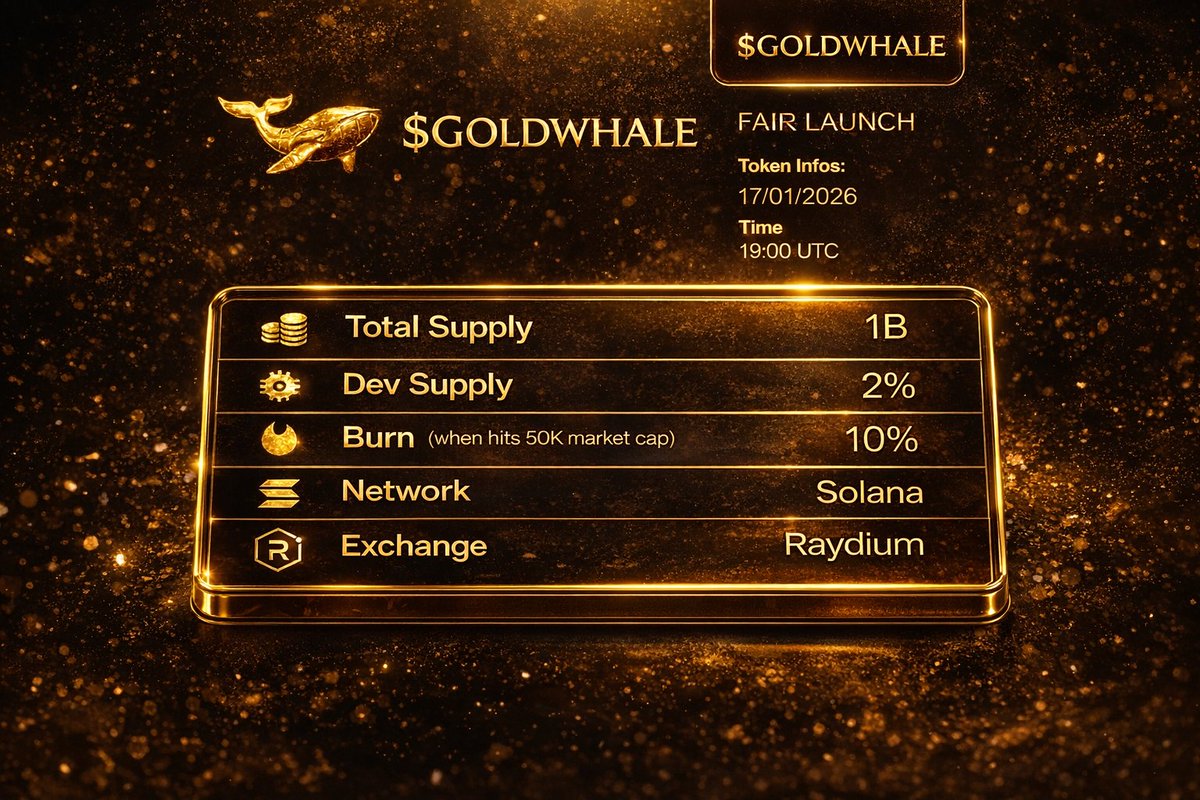 GoldWhaleSolana's tweet photo. $GOLDWHALE is built on transparency.

The burn mechanism will reward early conviction, for the people those who believe from the start.

Fair launch · Real structure · Long-term focus.

Join us: https://t.co/mMJkQ3eBM5

#solana #memecoin #sol #launchingonsol #crypto #goldwhale https://t.co/JyImImG0ZN