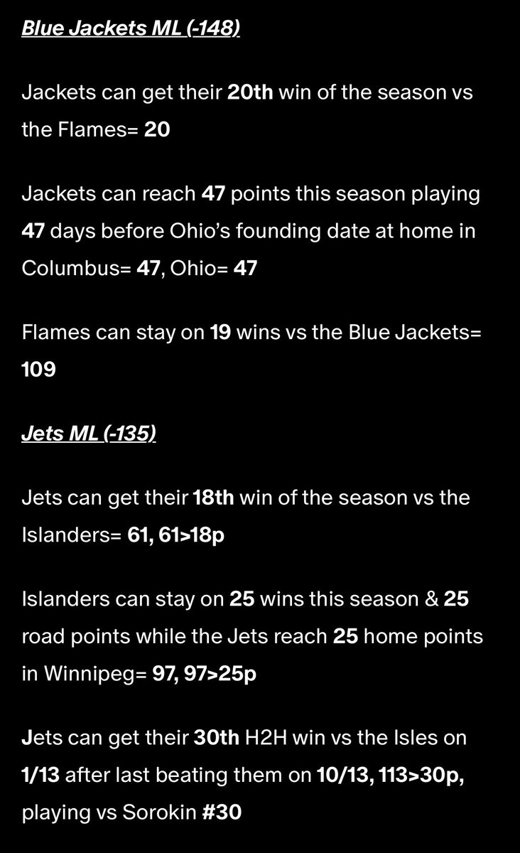 ChinMusicbets's tweet photo. 2/2 sweep 🧹 on ML’s last night, Jackets get 47th points 47 days before Ohio= 47 founding & Jets get 30th H2H win on 11/3, 113>30p🔥
BLUE JACKETS ML✅ -148
JETS ML✅ -135
#gematria #nhl #cbj #wpgjets https://t.co/YCv5taDzpZ
