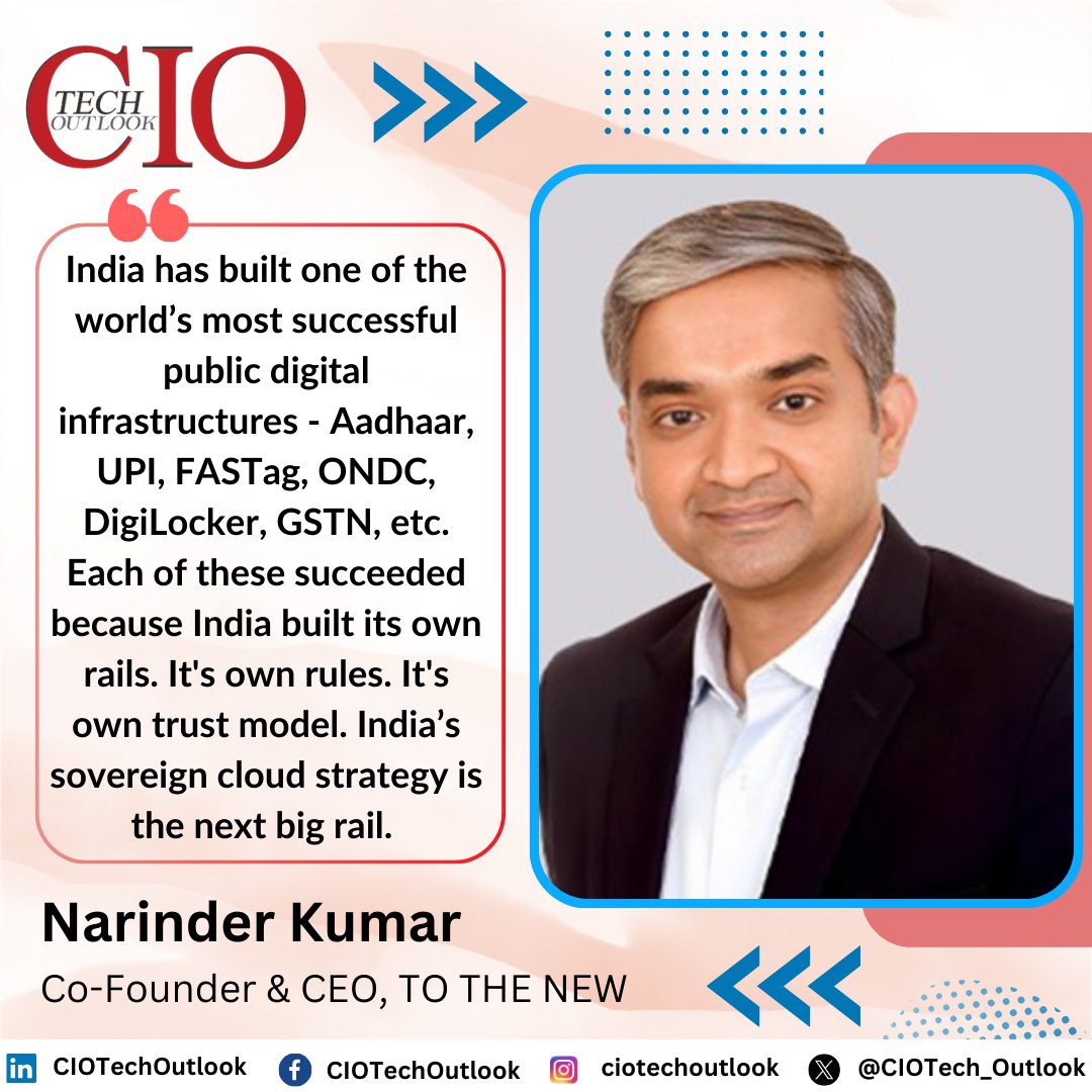 CIOTech_Outlook's tweet image. India's Sovereign Cloud Strategy as an Industrial Imperative

Narinder Kumar, Co-Founder &amp;amp; CEO, TO THE NEW

Sovereign Cloud and the Future of India’s Industrial Competitiveness

Read More: lnkd.in/g_tgixf4

#StrategicControl #OperationalResilience #PublicUtilities