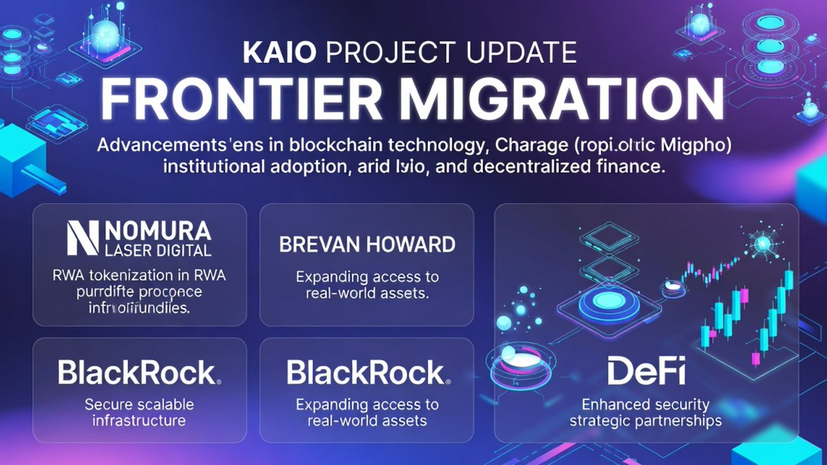 兄弟姐妹们@KAIO_xyz项目重磅更新：FrontierMigration已正式启动！ 这个由Nomura Laser Digital和Brevan  Howard等机构大佬背书的RWA代币化协议，正专注把BlackRock、Brevan Howard、Hamilton  Lane这些合规基金上链，实现真正无缝、合规、跨链流动的机构级资产。目前已发行 ...