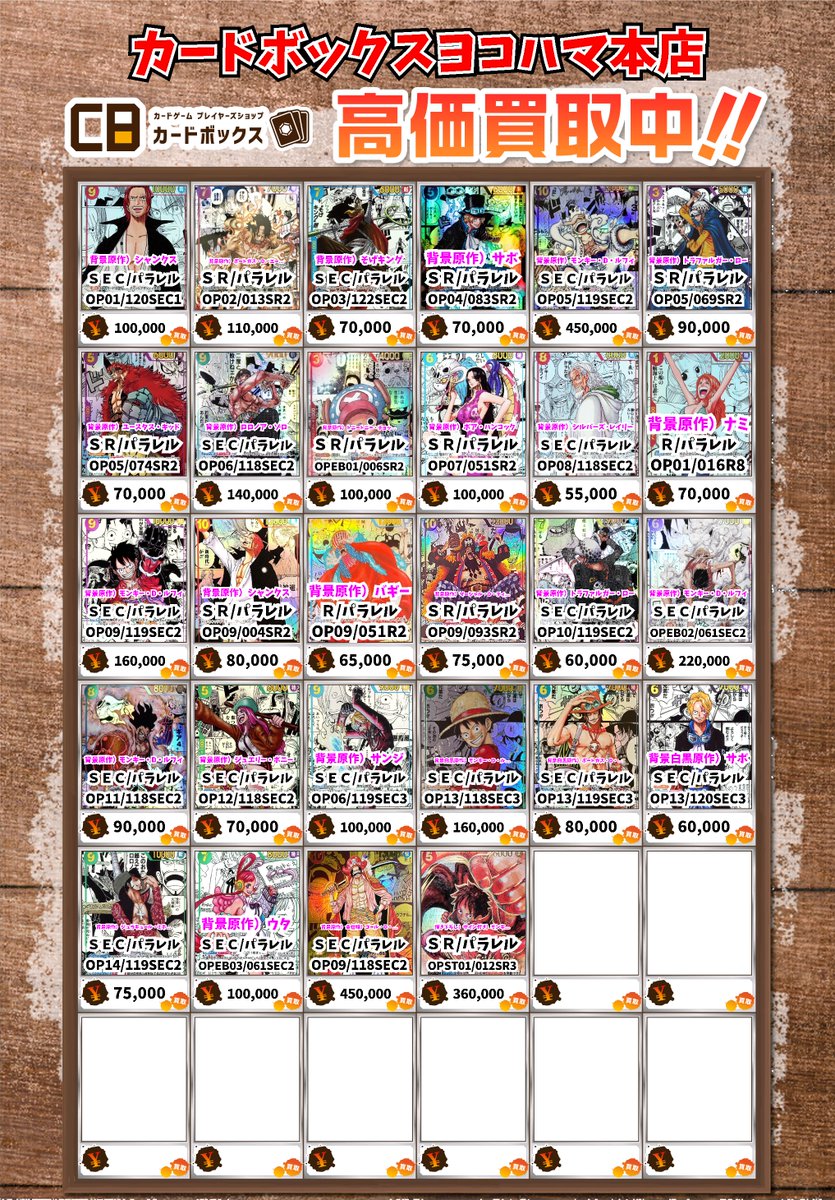 ワンピース買取情報！ 背景原作）シャンクス SEC/ﾊﾟﾗﾚﾙ 100000 背景