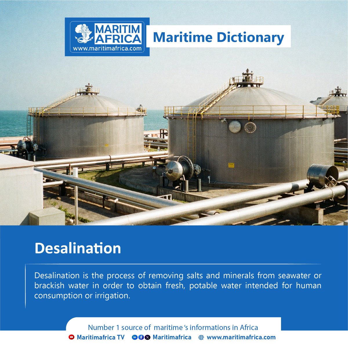maritimafrica's tweet image. Maritime Dictionary : Desalination

#maritimafrica #dictionary #maritime #transport #Desalination #seawater