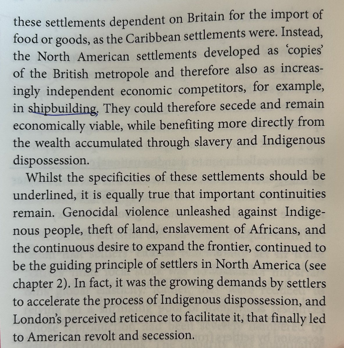 Spectre2Marx's tweet image. « it was the growing demands by settlers to accelerate the process of Indigenous dispossession, and London's perceived reticence to facilitate it, that led to American revolt and secession » (Englert, Settler colonialism)
