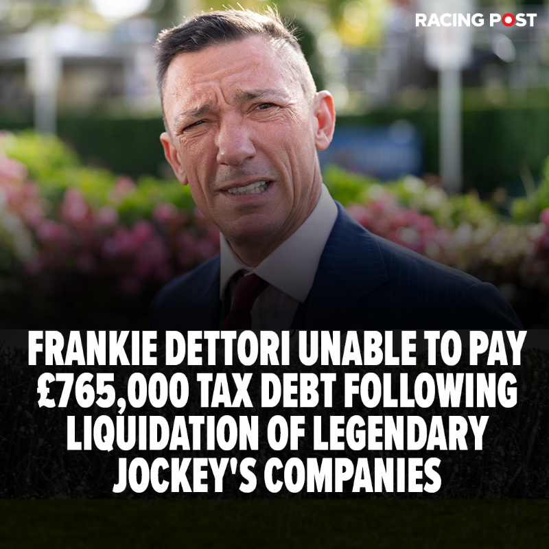 RacingPost's tweet photo. Frankie Dettori unable to pay £765,000 tax debt following liquidation of legendary jockey's companies