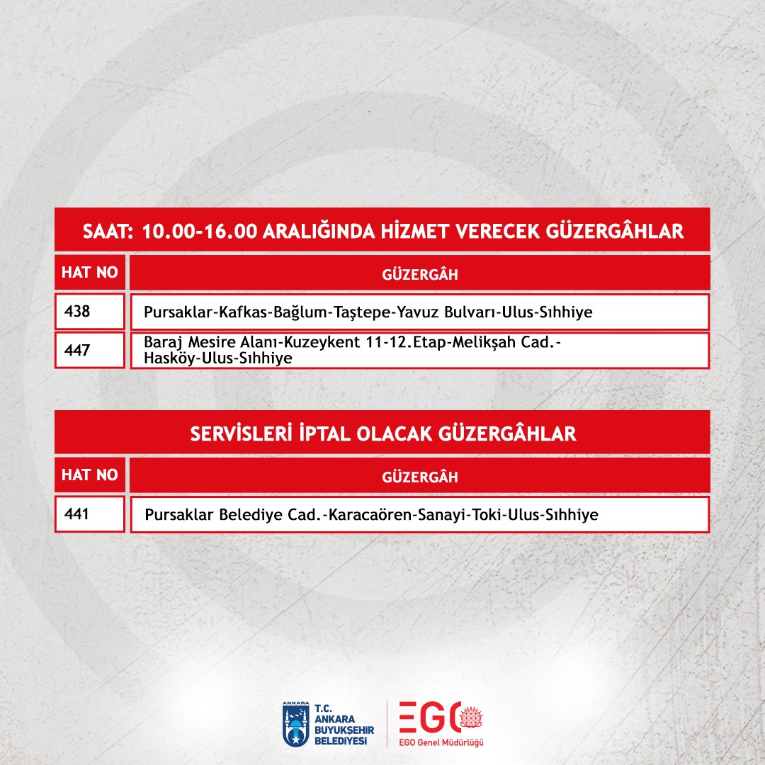📢KAMUOYUNA DUYURU
19 Ocak 2026 tarihi itibarıyla Atapark, Bağlum, Gölbaşı ve Pursaklar güzergâhlarında metro ring seferleri ile hizmet verilmeye başlanacaktır.

Bu kapsamda; tabloda belirtilen Atapark ve Bağlum semtleri ile Gölbaşı ve Pursaklar ilçelerine hizmet verecek 12 adet