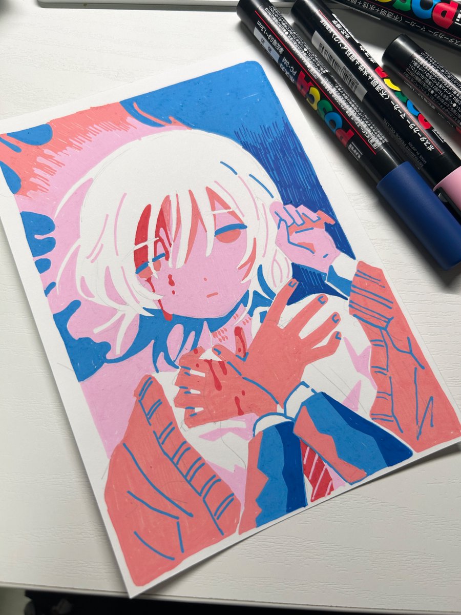 ruuya1124's tweet photo. ポスカが一番びぶ絵っぽい　アナログ難しい…！ https://t.co/GbT0O5m1Jc
