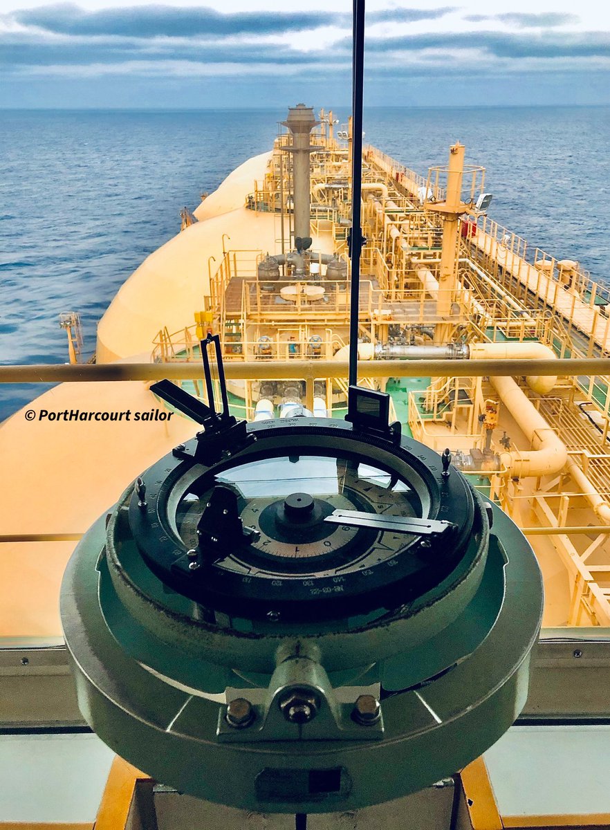 Today let’s talk about a critical piece of equipment that navigational officers use for sailing. It is called a GYRO COMPASS (the image attached to this tweet) and it is found on the bridge. 

You know how Captain Jack Sparrow’s compass, the magnetic compass in the movie Pirates