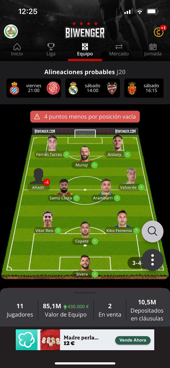 JaimeNR7's tweet photo. Este es mi equipo + Lewandowski. A quién de los 4 delanteros es mejor vender? @JornadaPerfecta @Asesor_Biwenger https://t.co/eOsycOlBVS