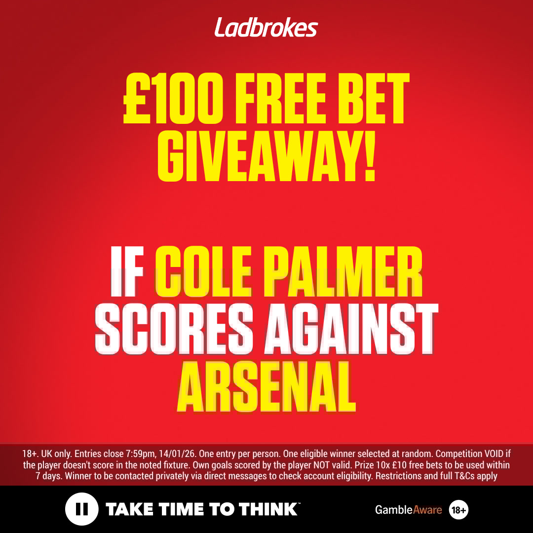 Ladbrokes's tweet image. Wednesday free bet to be won! 🤑

If Cole Palmer scores against Arsenal, one of you will win £100 in free bets! 🤩

1️⃣ Reply to this post with Palmer’s shirt number for Chelsea
2️⃣ Retweet and like this post
3️⃣ Follow @Ladbrokes

One eligible entrant will be selected at random and…