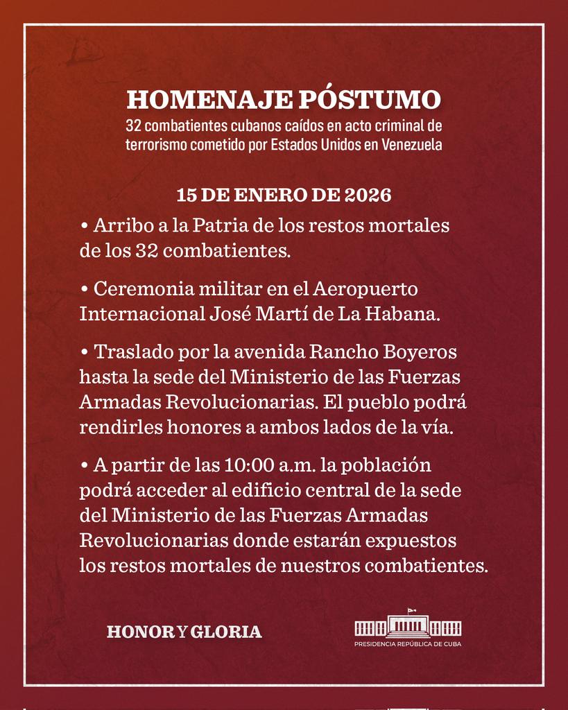 #HonorYGloria es el homenaje merecido a los caídos en la hermana República de #Venezuela. Ellos no solo enfrentaron el ataque imperial, sino que ratificaron la estirpe de los cubanos, un pueblo que no se rinde, no claudica, no se pone de rodillas.
Demostraron que #CubaEstáFirme