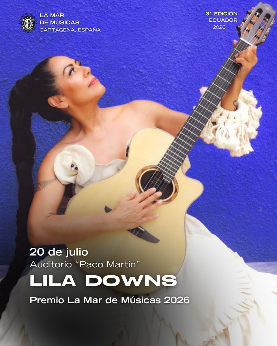 mardemusicasct's tweet image. 🎶 La cantante mexicana @liladowns, premio #LaMarDeMúsicas 2026

🏆 La artista ofrecerá un concierto el 20 de julio en el que mostrará su esencia, en la que conviven la música popular mexicana, sonidos indígenas, el folk o el jazz.

🌐 Más información en cartagena.es/detalle_notici…