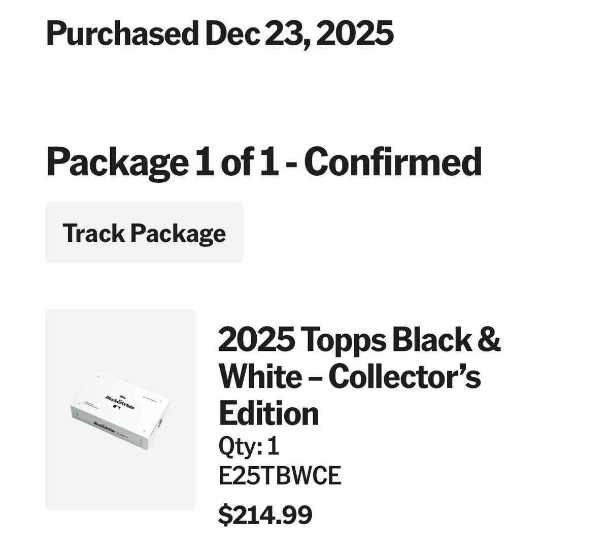 pechipechi0809's tweet photo. 遂に楽しみにしていた
『2025 Topps Black &amp; White Collector’s Edition』が到着📦

実はUS公式発売日に1箱購入成功していました🥳

ただ、せっかく開封するつもりで買ったのに、最近一部で騒がれている話が事実だとするとこれ貴重なロットぽい？勿体なくて梱包すら開けられない事態に😭

#Topps https://t.co/z7Il58KzAG