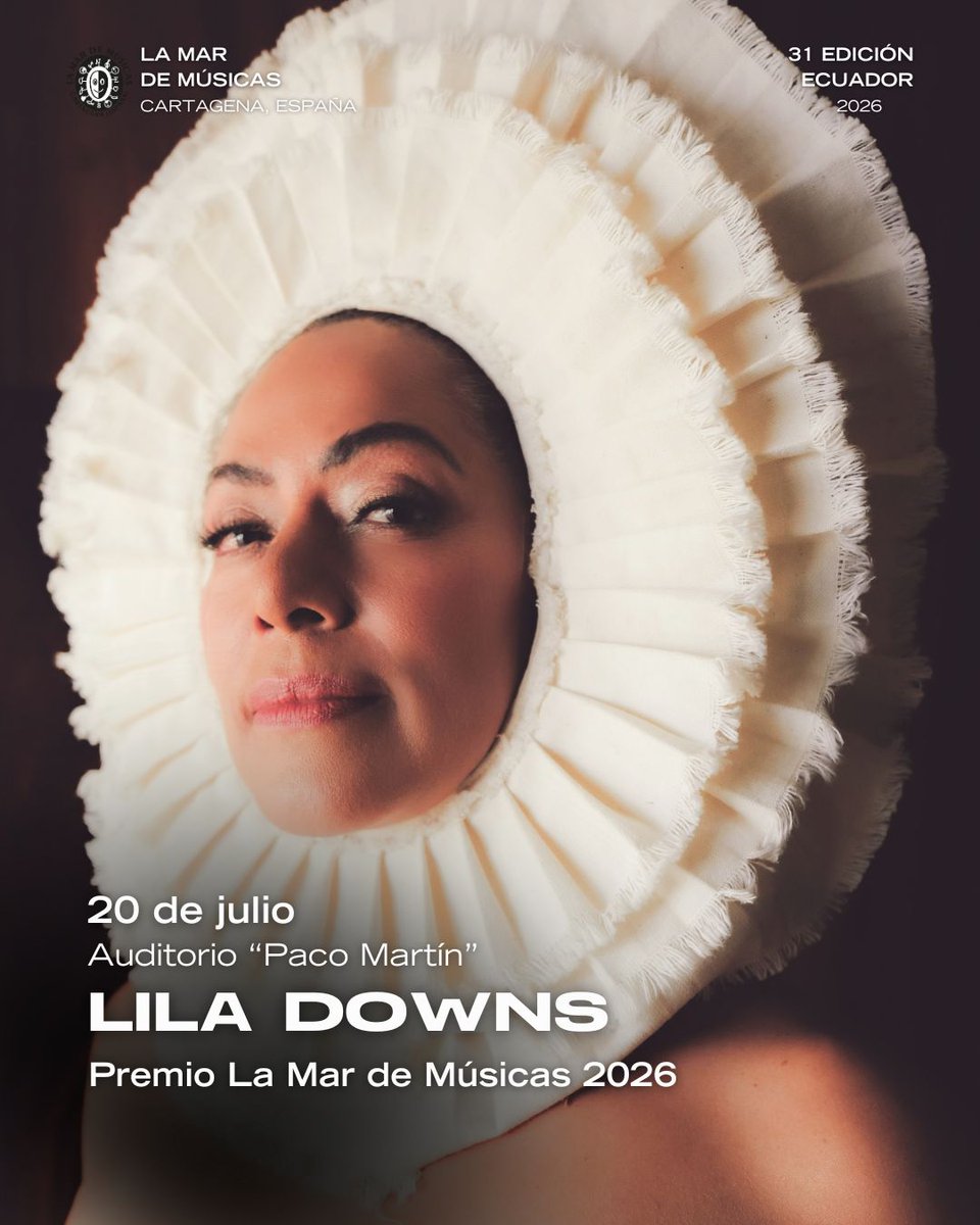 mardemusicasct's tweet image. 🎶 La cantante mexicana @liladowns, premio #LaMarDeMúsicas 2026

🏆 La artista ofrecerá un concierto el 20 de julio en el que mostrará su esencia, en la que conviven la música popular mexicana, sonidos indígenas, el folk o el jazz.

🌐 Más información en cartagena.es/detalle_notici…