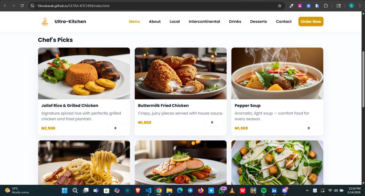 ultradev_10's tweet photo. I launched ULTRA-KITCHEN weeks ago. This website allows users to order local foods, intercontinental foods, drinks and desserts. Please click the link below to access the website.
Link: https://t.co/V2ziFiJOzp…

Currently schooling at @sqicict 

#html #css #javascript https://t.co/gRGYwMAxow