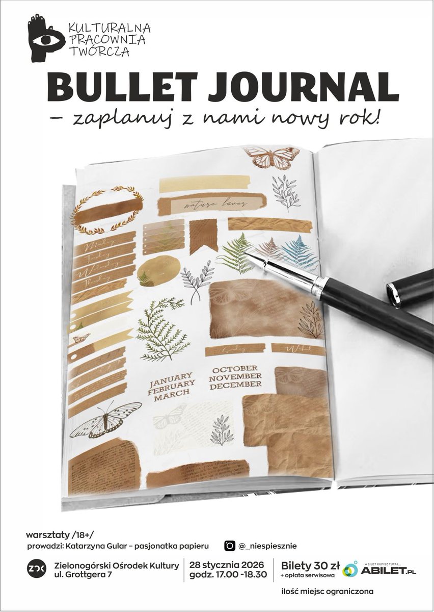 Czy czujecie już energię 2026 roku? Jeśli chcecie, aby był on uporządkowany, kreatywny i zaplanowany na Waszych zasadach, Zielonogórski Ośrodek Kultury ma dla Was wyjątkową propozycję! Warsztaty kreatywnego planowania BULLET JOURNAL! #MiastoZG tiny.pl/d2q57h7kr
