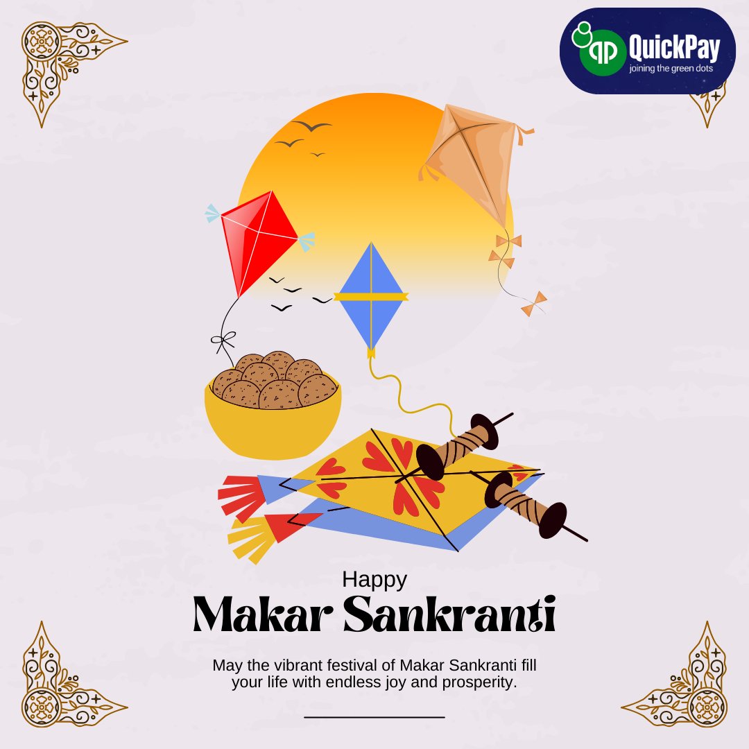 Quick_pay1's tweet photo. Soaring kites, sweet moments, and new beginnings—wishing you a joyful and prosperous Makar Sankranti from all of us at QuickPay. May this festive season elevate your dreams and connect you to brighter opportunitie
#HappyMakarSankranti #QuickPay #FestivalOfKites #NewBeginnings https://t.co/RpO0FxzcyD