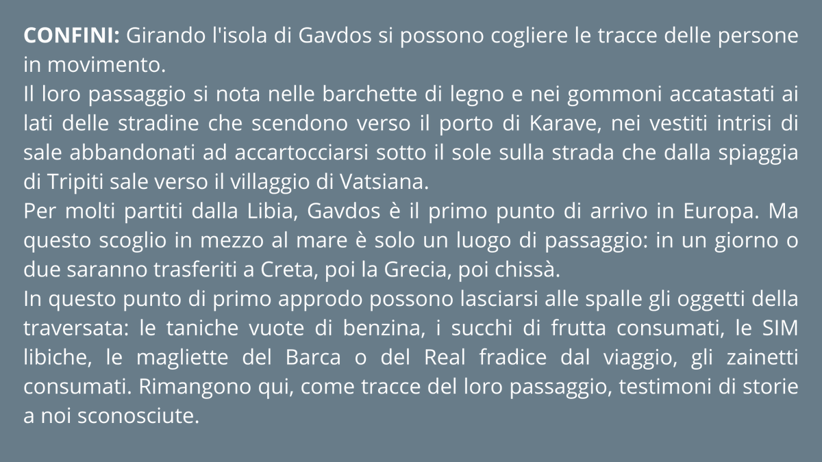 OpColombaApg23's tweet image. #CONFINI #Grecia: Gavdos, primo approdo in #Europa per chi parte dalla Libia. Barche, vestiti salati, taniche e zaini abbandonati raccontano passaggi silenziosi. È solo una tappa: Creta, la Grecia, poi chissà. Tracce di storie che non conosciamo.