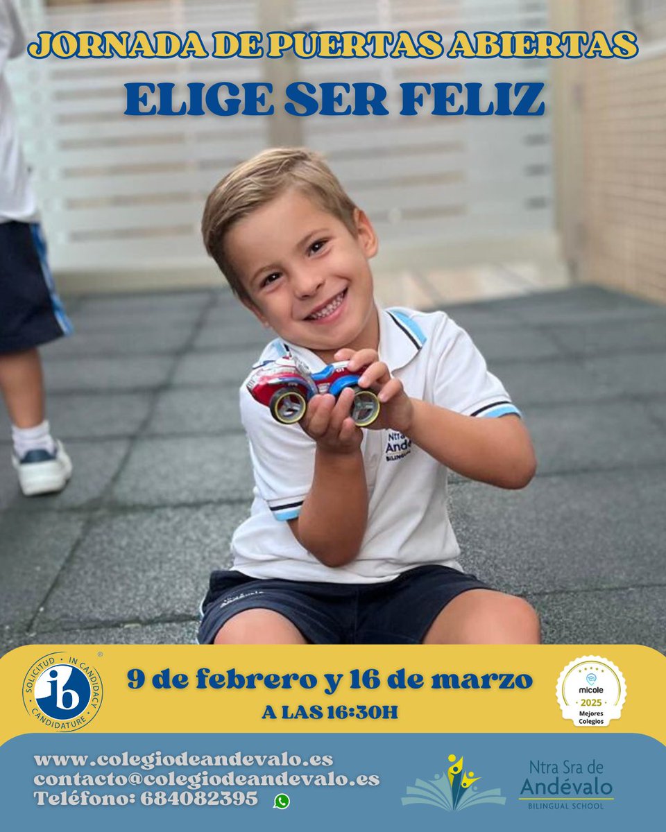 ¡ Nuestras Jornadas de Puertas Abiertas ya están aquí!
📷 Fechas: 9 de febrero y 16 de marzo.
 Inscríbete ahora hasta completar aforo: colegiodeandevalo.es/jornadas-puert…
Contacto@colegiodeandevalo.es
Teléfono: 684 082 395