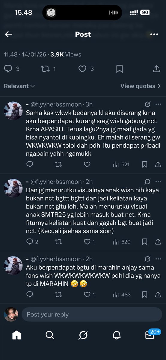 onyurvals's tweet image. Hapus tweet, berlindung di balik ini opini gue ini fakta menurut gue. HALAH BASI bilang aja emang ajang lo buat hate wish, basi 2026 masih bahas nct wish ga layak blabla jadi nct, jadi judges nct lastart aja mba mendingan hihi 😚 @flyvherbssmoon