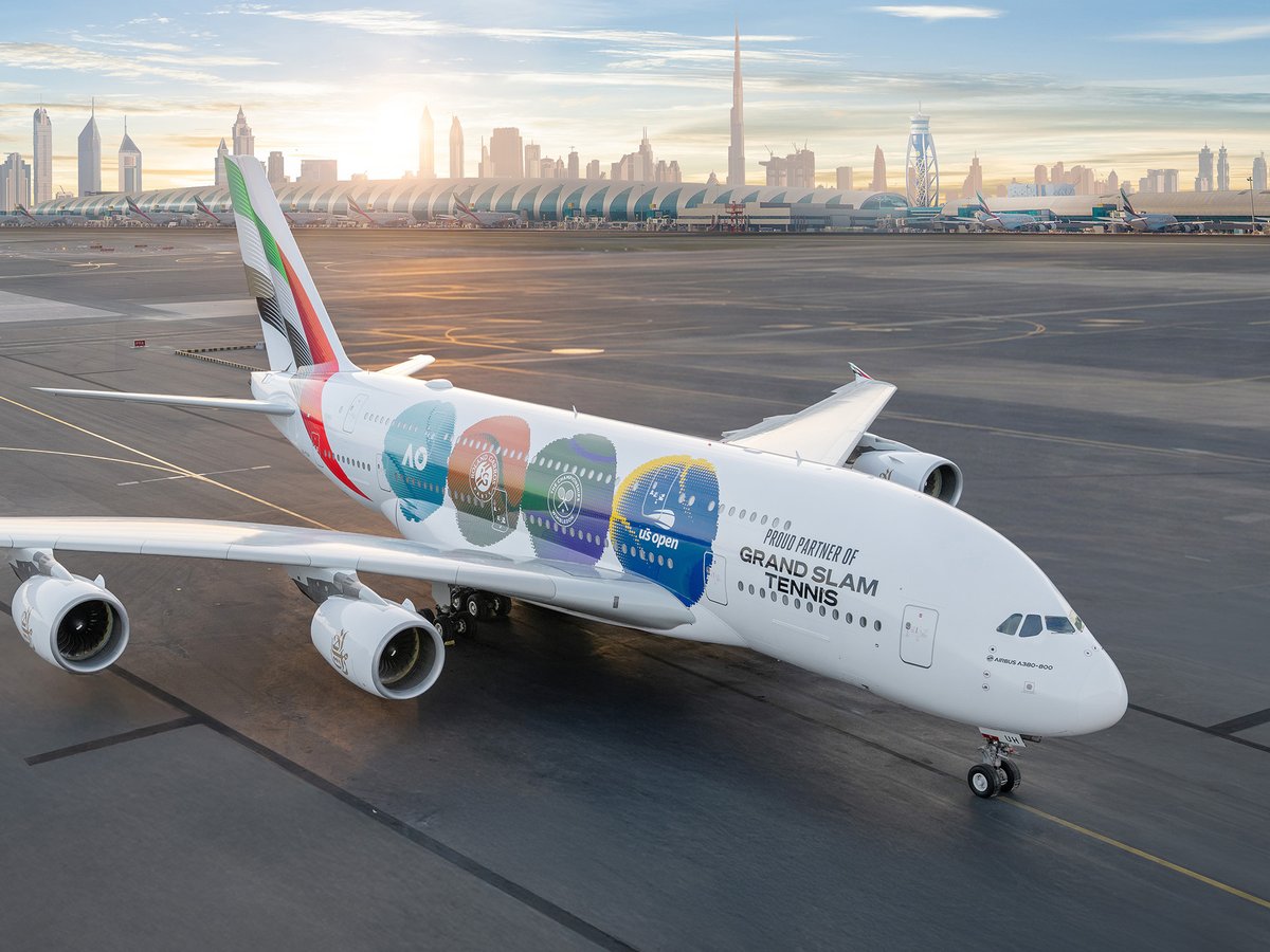 Our new A380 Grand Slam livery celebrates Emirates’ sponsorship of all four tennis majors, now gracing the skies across our network. emirat.es/Z4VG73

@USOpen <a href="/Wimbledon/">Wimbledon</a> @RolandGarros <a href="/AustralianOpen/">#AusOpen</a>