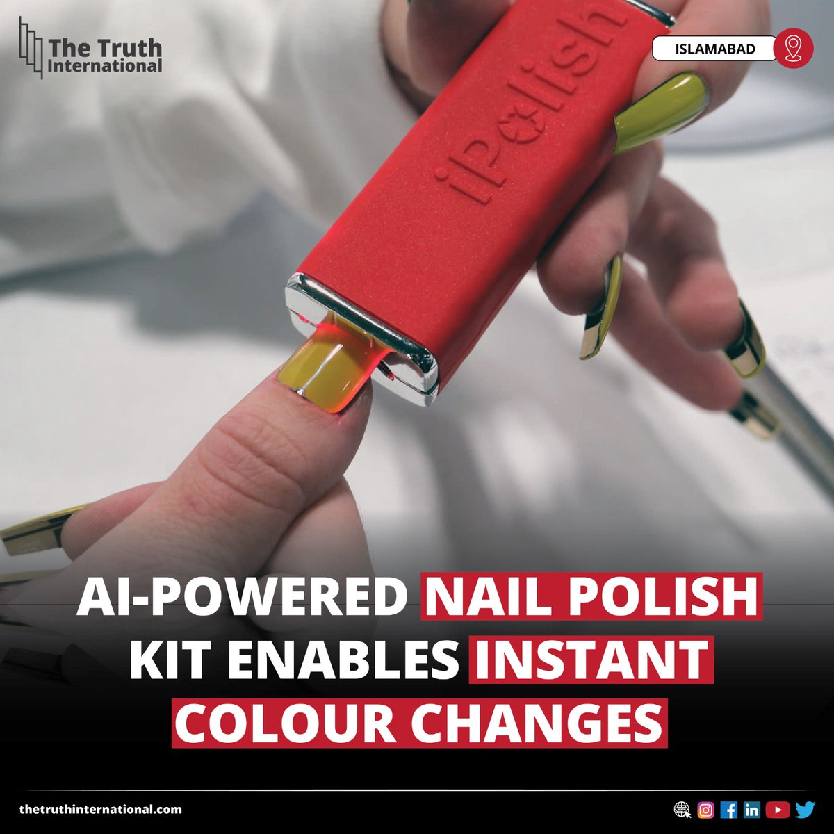 ttimagazine's tweet image. AI-Powered Nail Polish Kit Enables Instant Colour Changes

READ MORE: thetruthinternational.com/ai-powered-nai…

#AIPowered #NailPolish #Kit #Enables #Instant #Colour #Changes #Islamabad #TTI