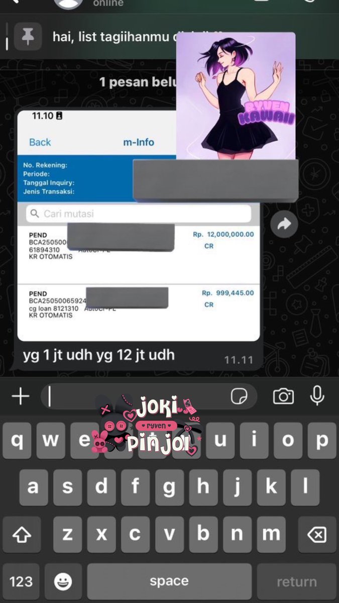 Jokipinjolryven's tweet image. Baru cair 12 Juta aku masih open tiap hari ya🤗  fast resp di WA❗️❗️dan fokus sama data yang masih aman dan bagus aja. Jadi cepet cepetan aja yaa, jngn sampe deket jatuh tempo atau malah telat yaa❗️
#jokipinjol #pinjamanonline #zonauang #zonajajan #pinpri #jokitugaskuliah