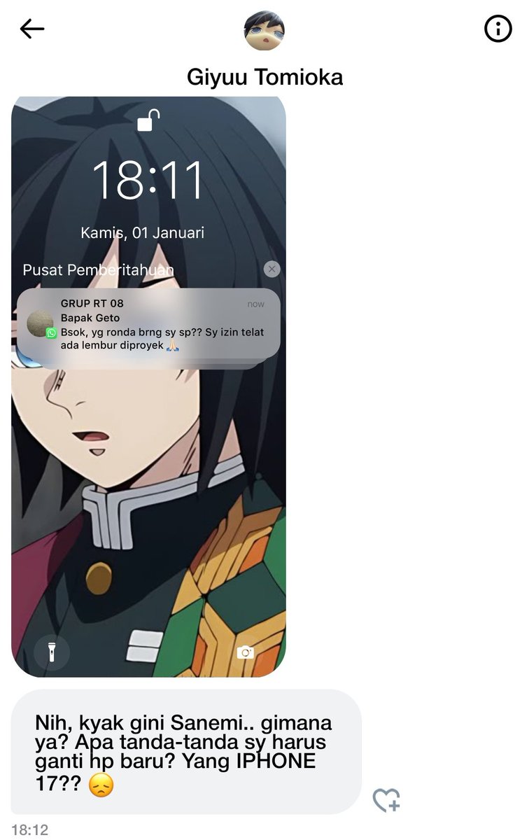 dashydoom's tweet image. tebak reaksi sanemi melihat ponsel bapak giyuu