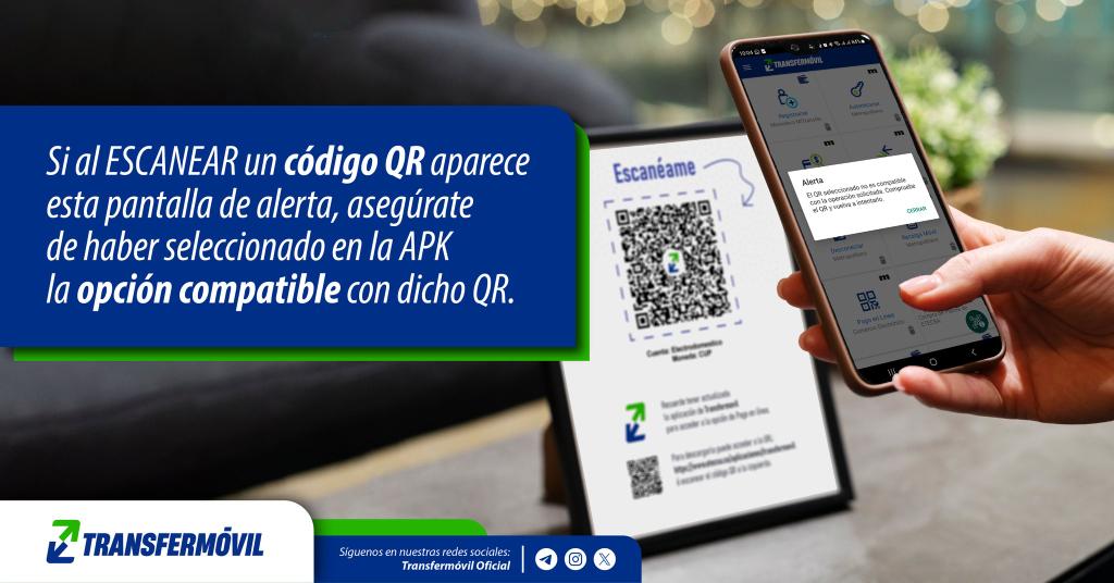 ⚠️📲 Te aparece una alerta al escanear un QR con #Transfermóvil ⁉️
👉 No es error, solo debes elegir la operación correcta:  
✅ Pago en línea → QR con logotipo de Transfermóvil  
✅ Transferencia → QR con logotipo de ETECSA  
#ConsejoÚtil 😉