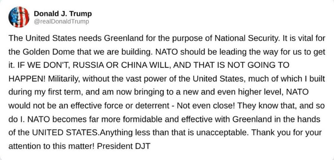 TheInsiderPaper's tweet image. BREAKING 🚨 President Trump says US control of Greenland 'vital' for air defense system (Golden Dome)
