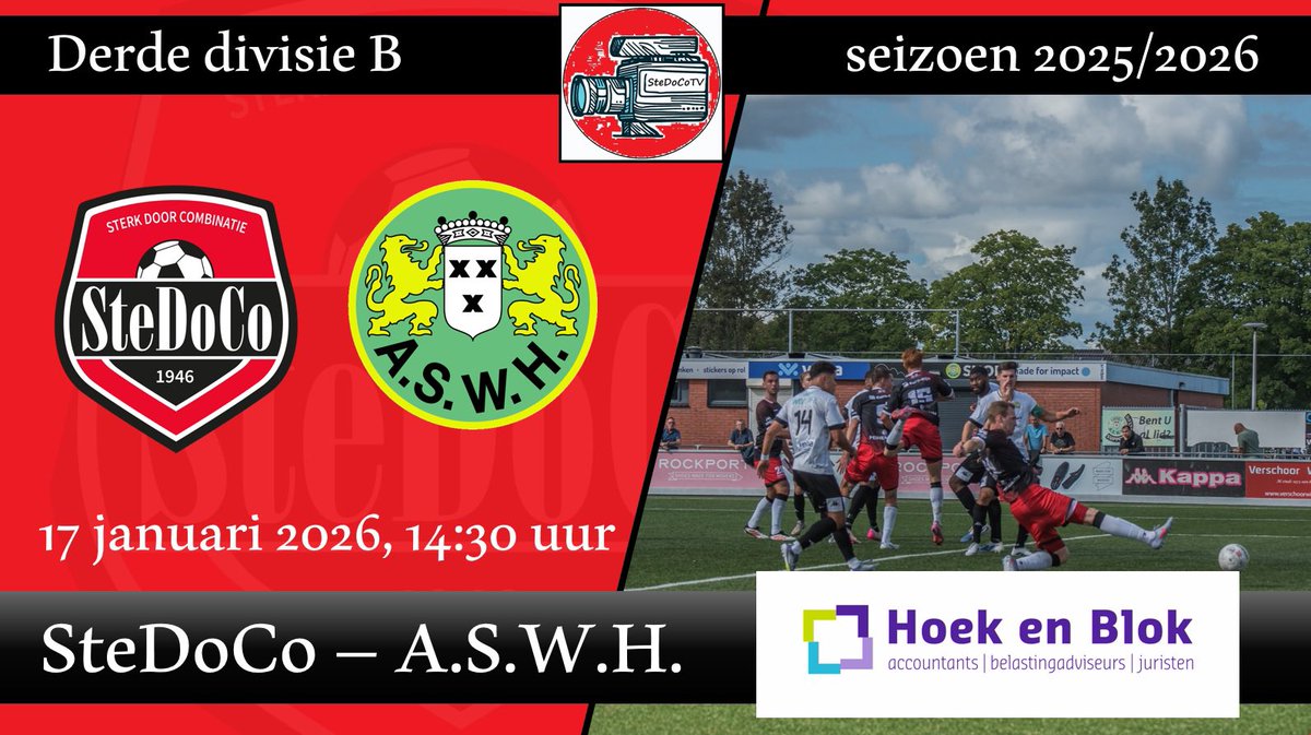 VOORBESCHOUWING!

Na een langere winterstop dan gepland gaat zaterdag de competitie weer verder met een thuiswedstrijd tegen <a href="/vv_ASWH/">ASWH</a>.  🔴⚫️ #steasw 

stedoco.nl/113/38650/uits…